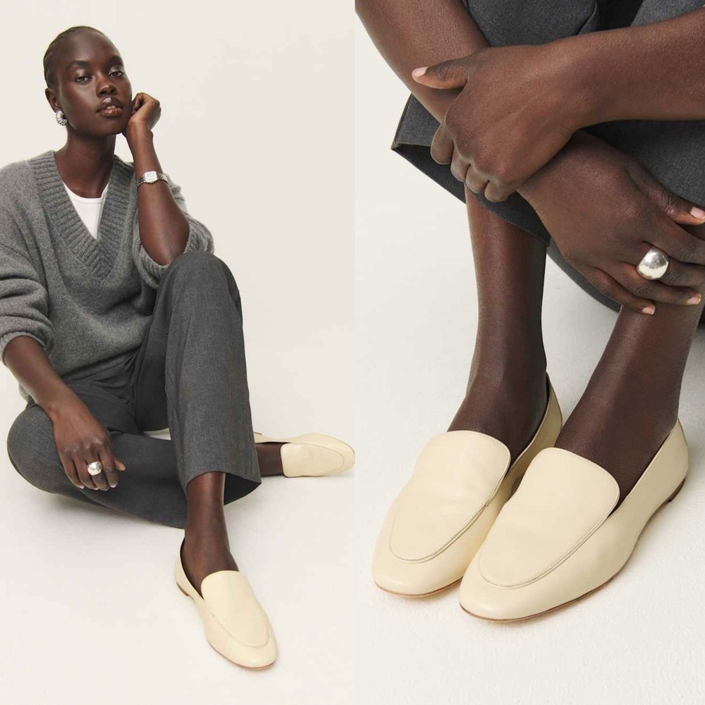 REFORMATION Sz 8.5 Kat Cream Soft Leather Loafers Round Toe‎ Preppy Office Shoes